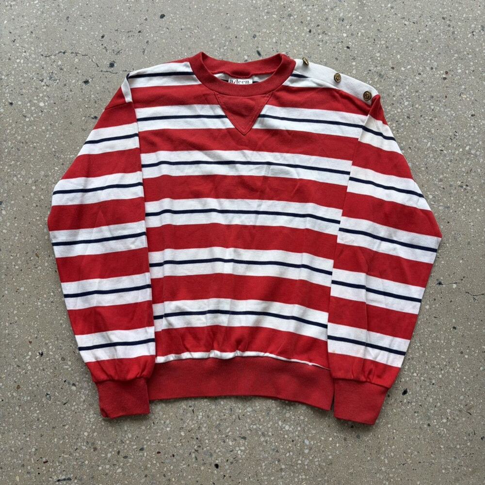 Vintage 70s Aileen Red Striped Nautical Sailor Sweatshirt